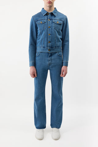 Uruguayan Blue Barry Trucker Jacket - Full Length Front View | Gabriela Hearst