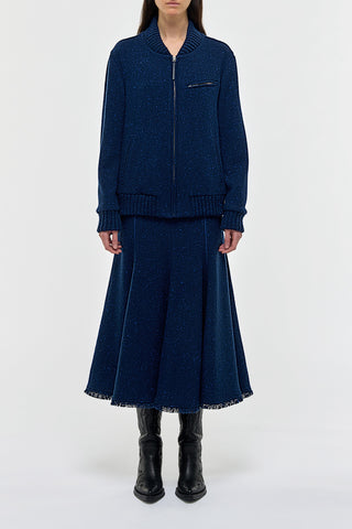 Amy Midi Skirt in Electric Navy Speckled Cashmere