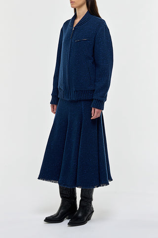 Amy Midi Skirt in Electric Navy Speckled Cashmere