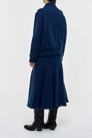 Amy Midi Skirt in Electric Navy Speckled Cashmere