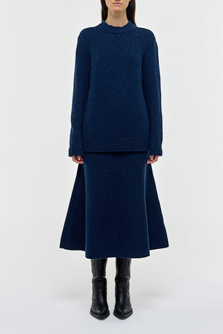 Alfie Knit Sweater in Electric Navy Speckled Aran Cashmere