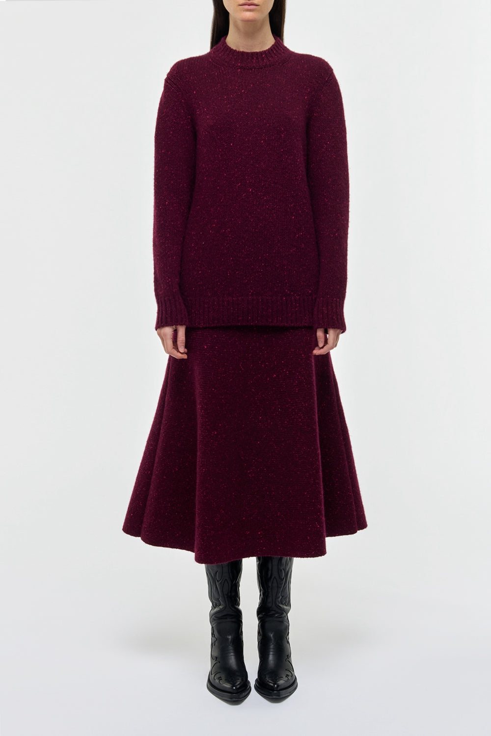 Eden Knit Skirt in Bordeaux Fuchsia Cashmere