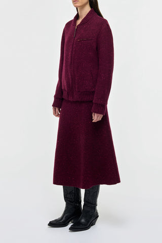 Bordeaux Speckled Cashmere Bomber - Side Profile on Model | Gabriela Hearst