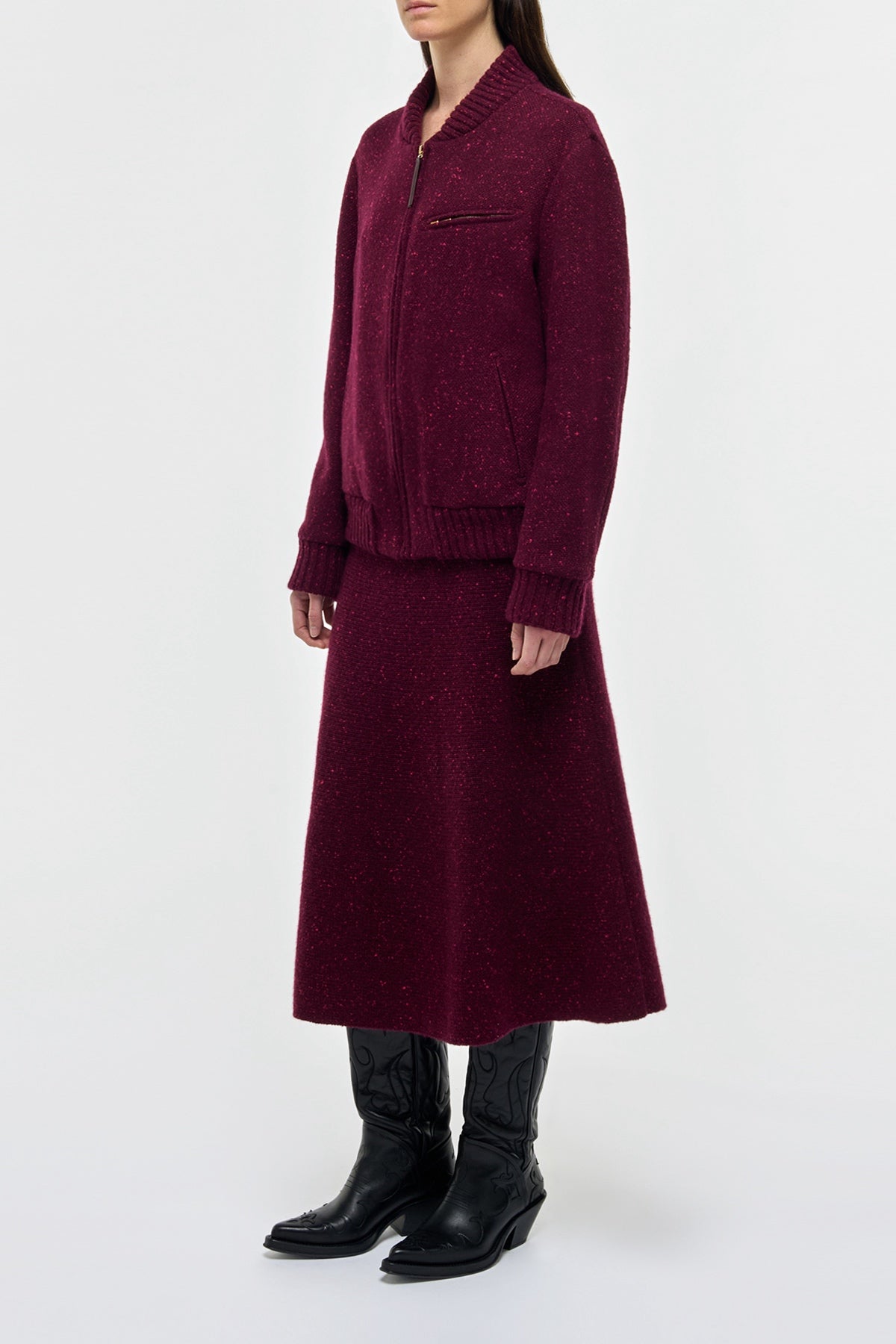 Winslow Knit Bomber in Bordeaux & Fuchsia Speckled Cashmere