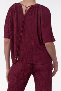 Nula Top in Bordeaux Plisse Silk