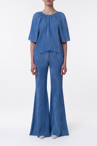 Claude Flare Pant in Sky Plisse Silk