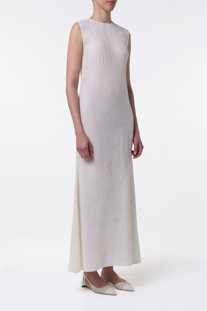 Carling Maxi Dress in Ivory Plisse Silk