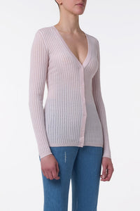 Emma Pointelle Knit Cardigan in Pale Blush Cashmere Silk