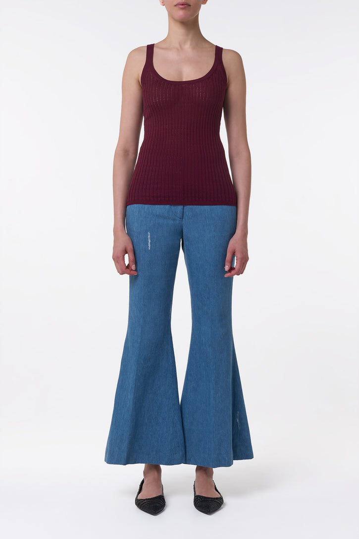 Nevin Pointelle Knit Tank Top in Bordeaux Cashmere Silk