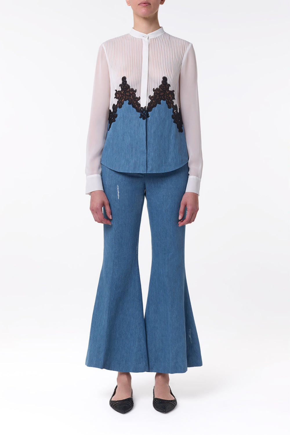 マーシュ フレアクロップドパンツ（ライトブルー リサイクルコットンリネンデニム）