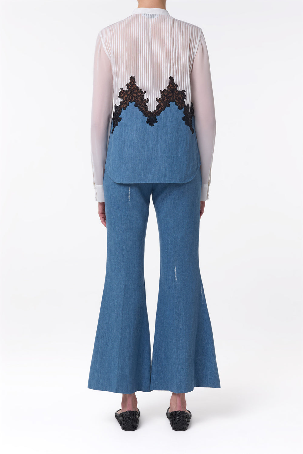 マーシュ フレアクロップドパンツ（ライトブルー リサイクルコットンリネンデニム）