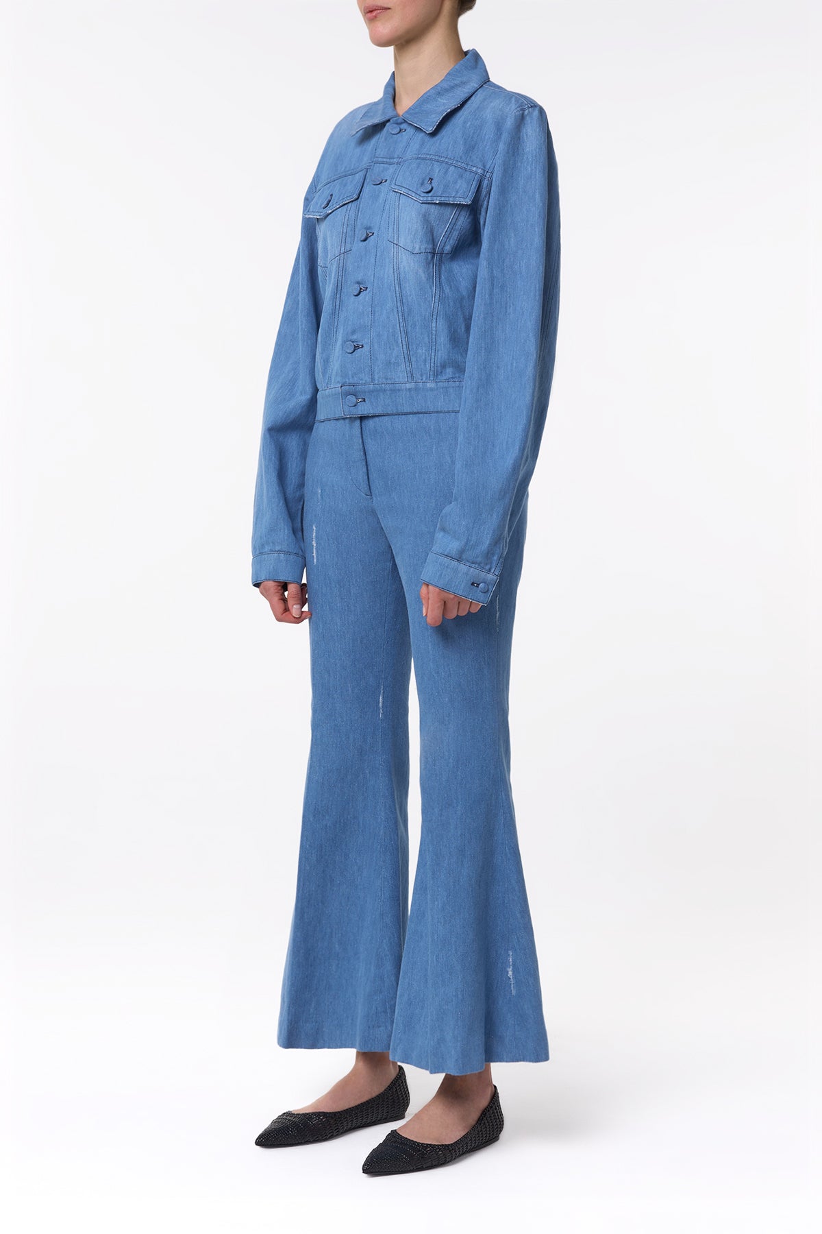 Marsh Flare Cropped Pant in Light Blue Recycled Cotton Linen Denim