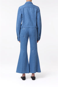 Marsh Flare Cropped Pant in Light Blue Recycled Cotton Linen Denim