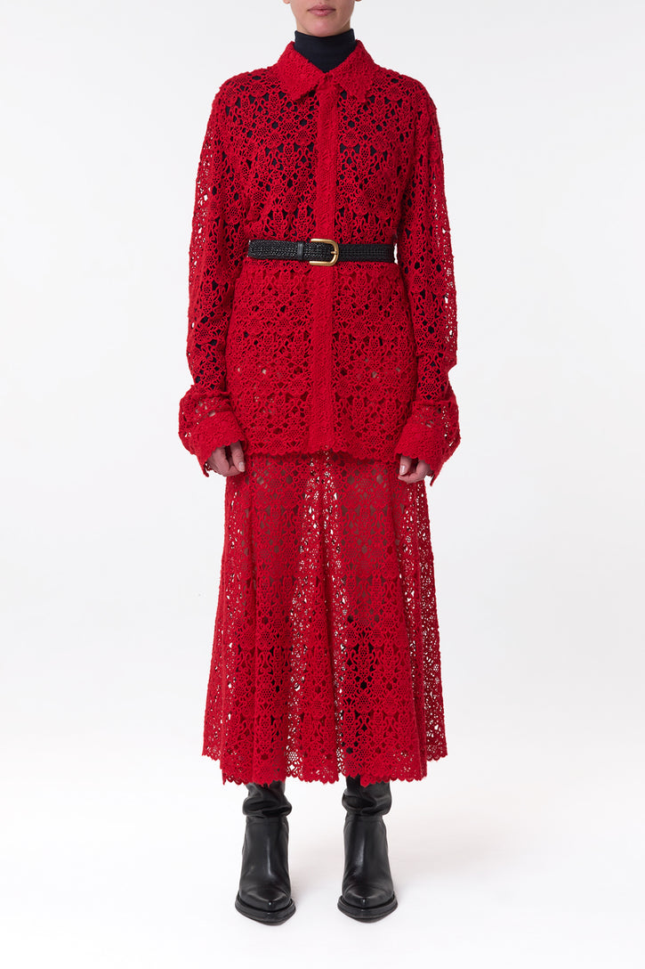 Cassia Shirt in Scarlet Red Cashmere Lace