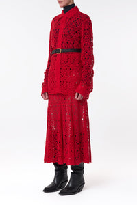 Florence Maxi Skirt in Scarlet Red Cashmere Lace