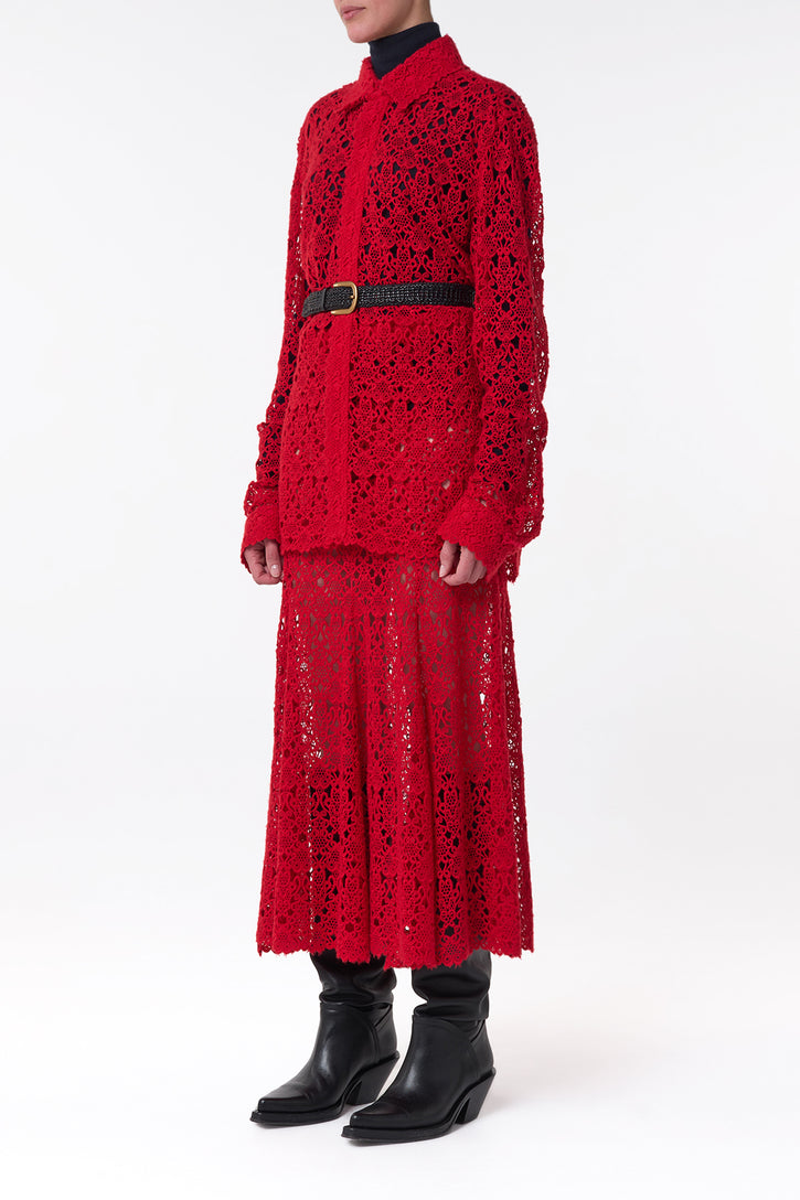 Cassia Shirt in Scarlet Red Cashmere Lace