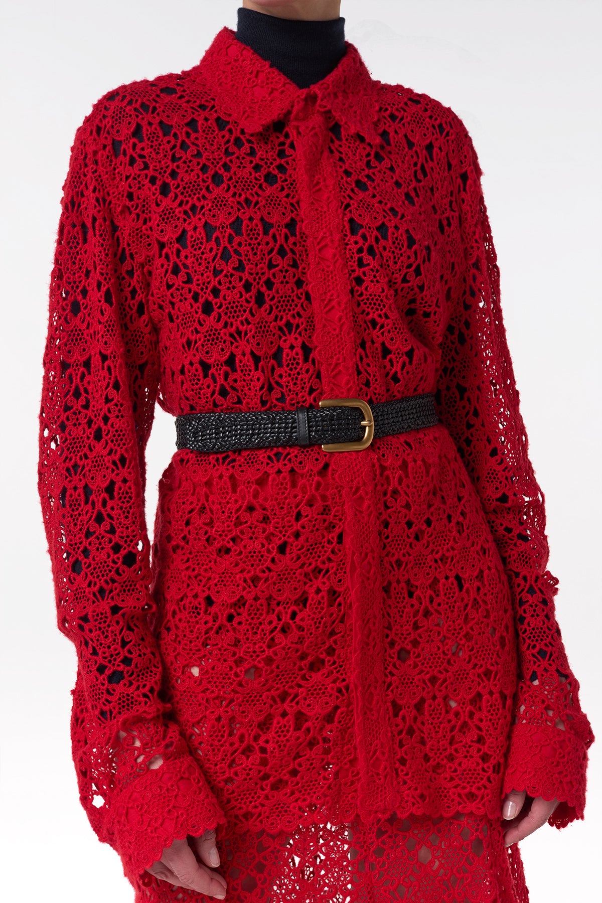 Cassia Shirt in Scarlet Red Cashmere Lace