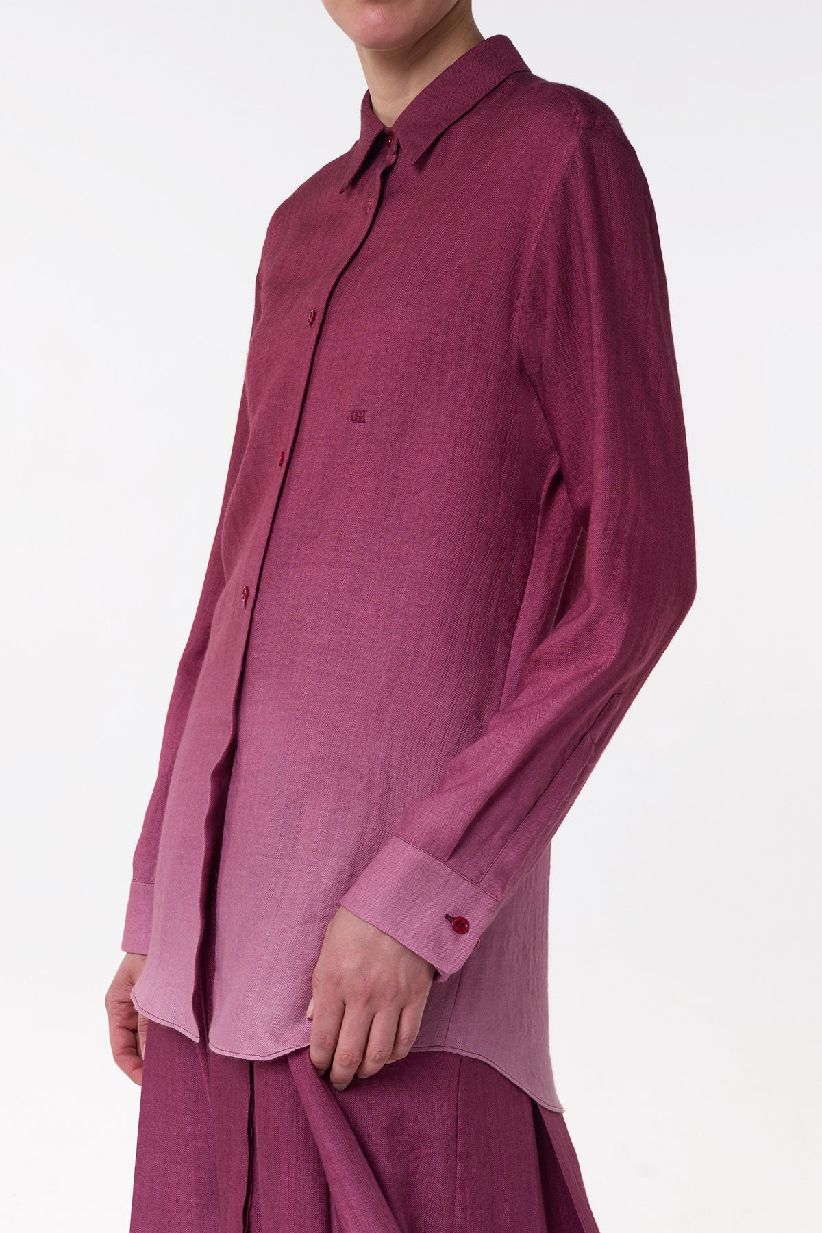 Reyes Shirt in Bordeaux Cashmere Silk Herringbone