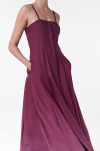 Magritte Maxi Dress in Bordeaux Cashmere Silk Herringbone