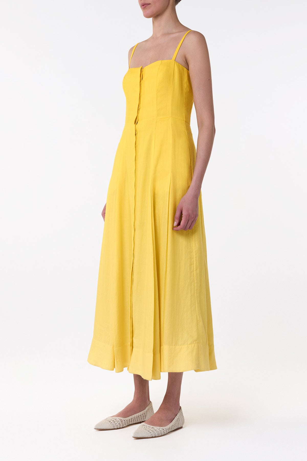 Magritte Maxi Dress in Cadmium Yellow Cashmere Silk Herringbone