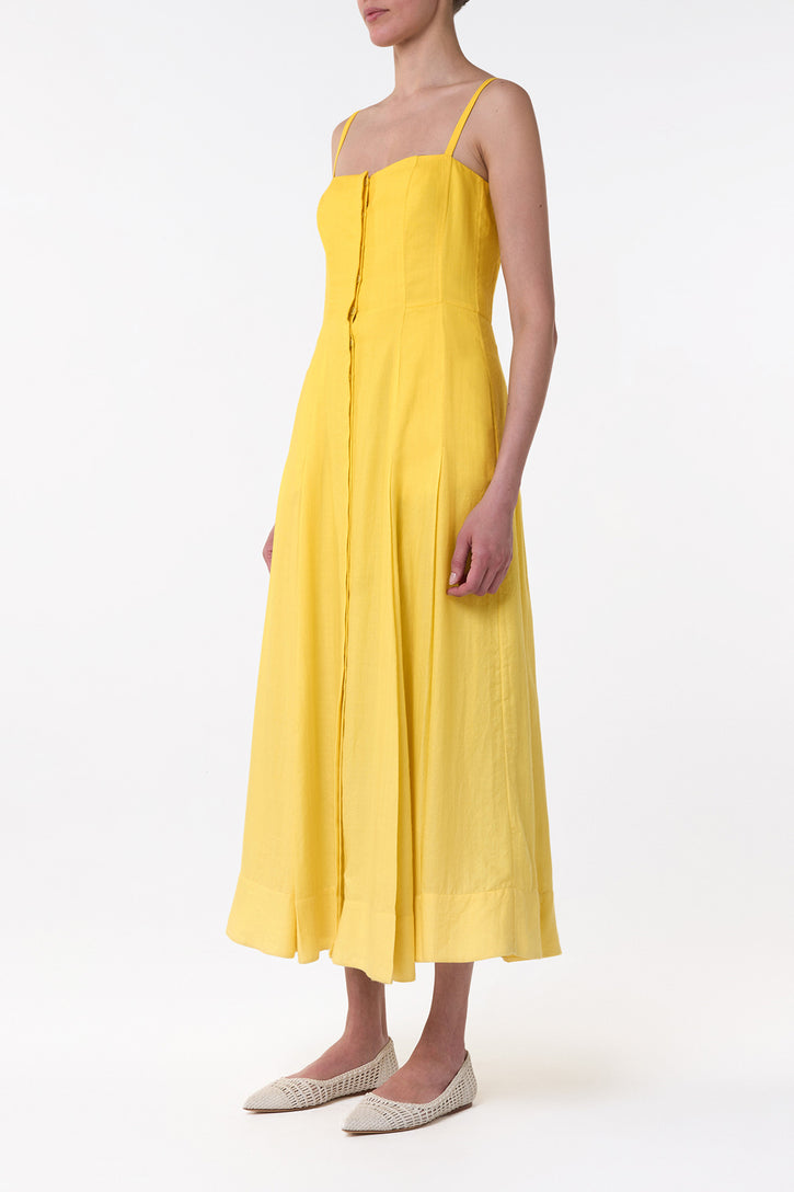 Magritte Maxi Dress in Cadmium Yellow Cashmere Silk Herringbone