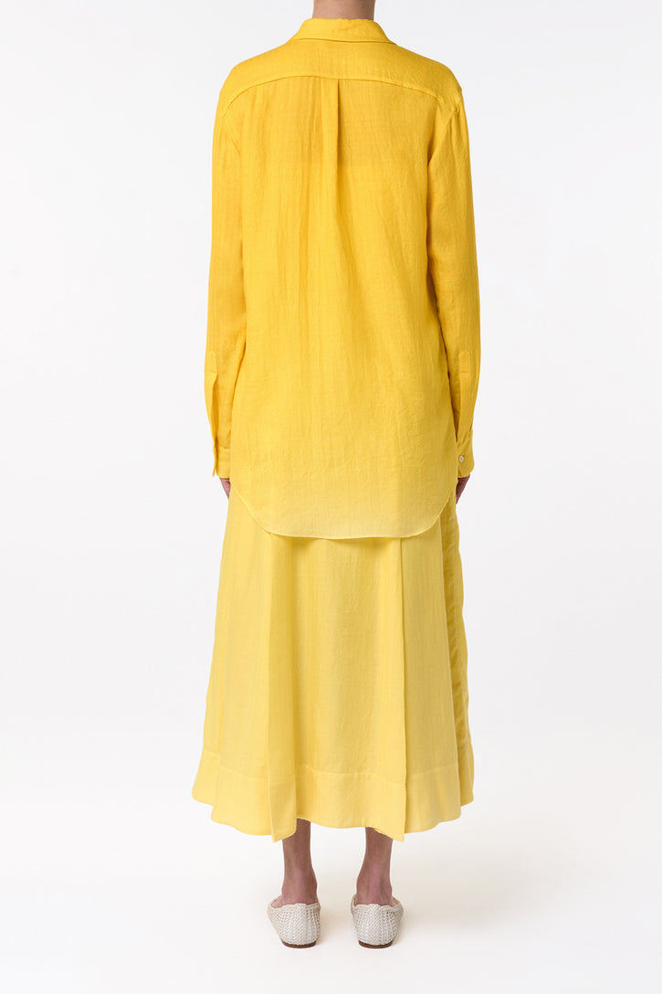 Reyes Shirt in Cadmium Yellow Cashmere Silk Herringbone