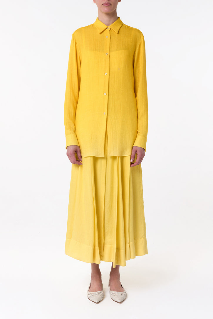 Reyes Shirt in Cadmium Yellow Cashmere Silk Herringbone