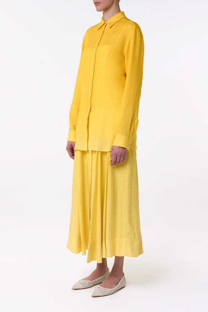 Reyes Shirt in Cadmium Yellow Cashmere Silk Herringbone