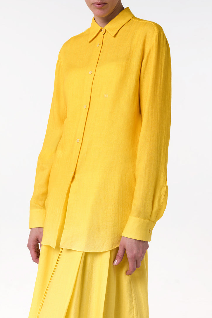 Reyes Shirt in Cadmium Yellow Cashmere Silk Herringbone