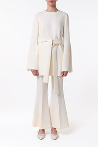 Marsh Flare Cropped Pant in Ivory Wool Crepe