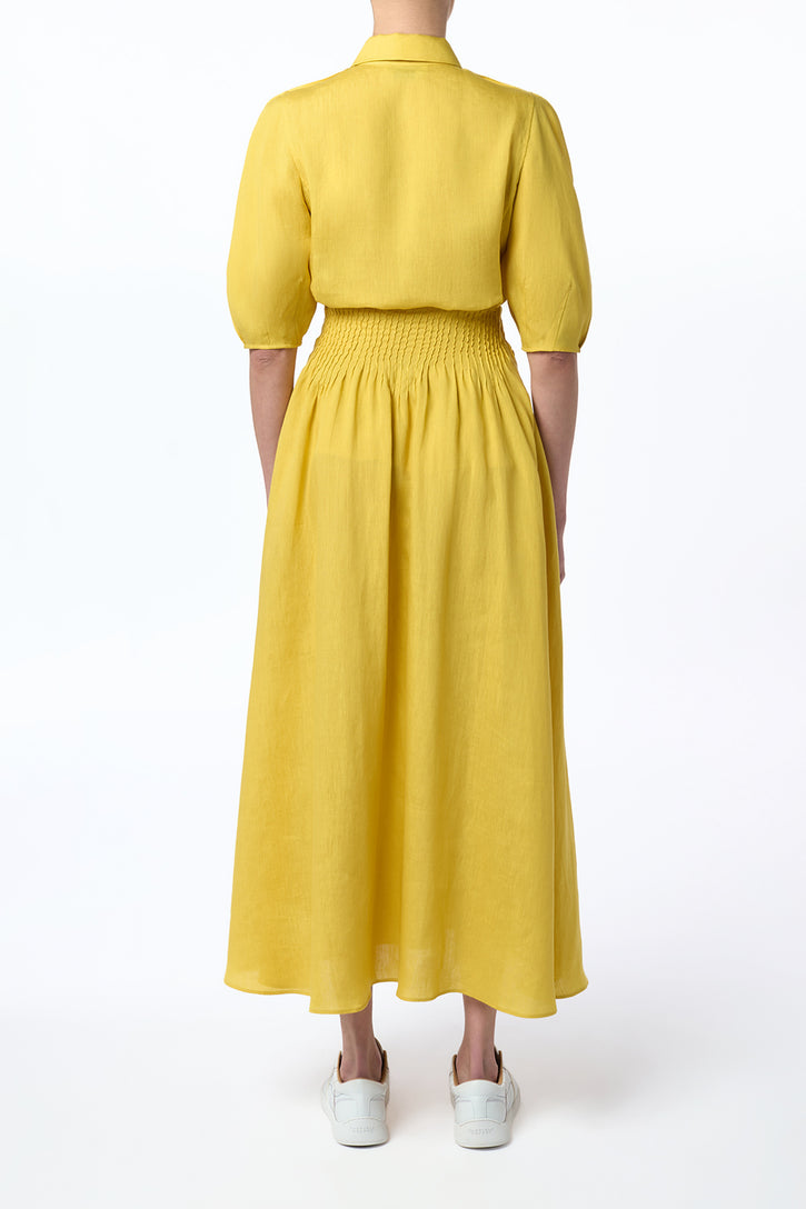 Penelope Midi Skirt in Goldenrod Aloe Linen