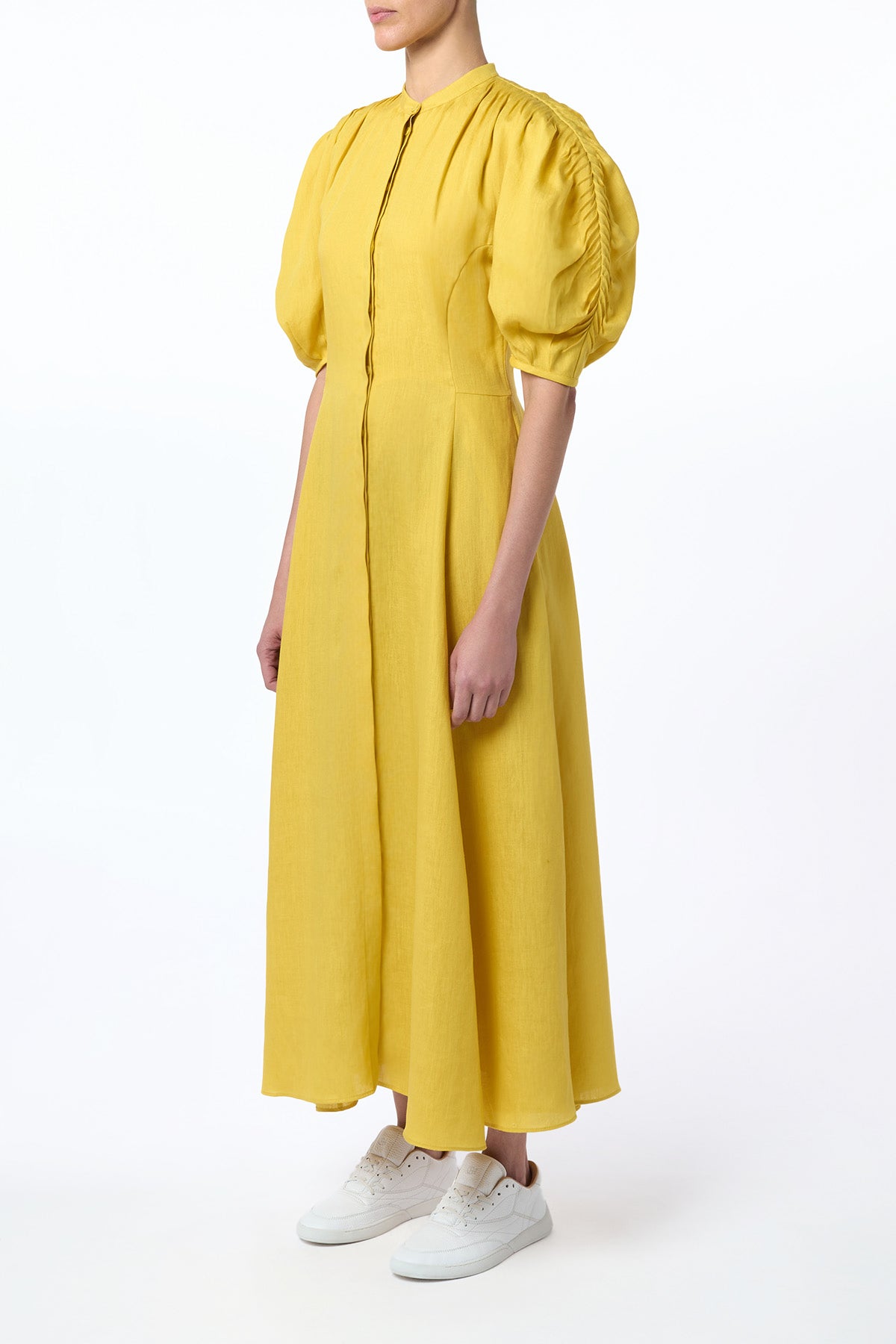 Arabella Shirtdress in Goldenrod Aloe Linen