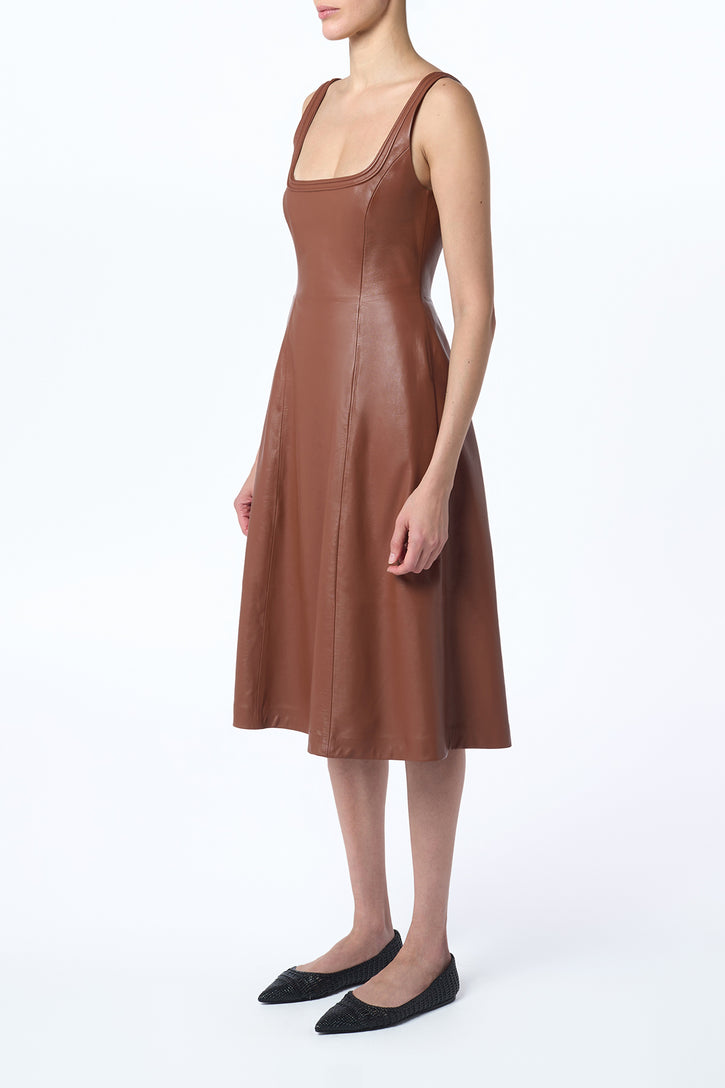 Adaline Midi Dress in Cognac Nappa Leather