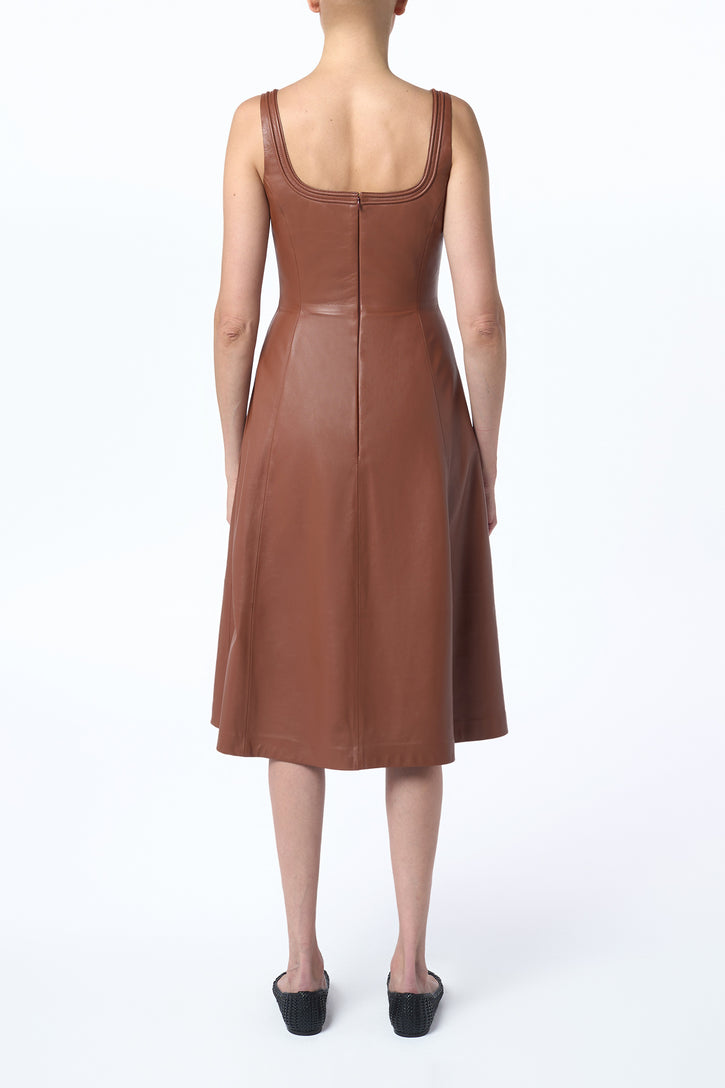 Adaline Midi Dress in Cognac Nappa Leather