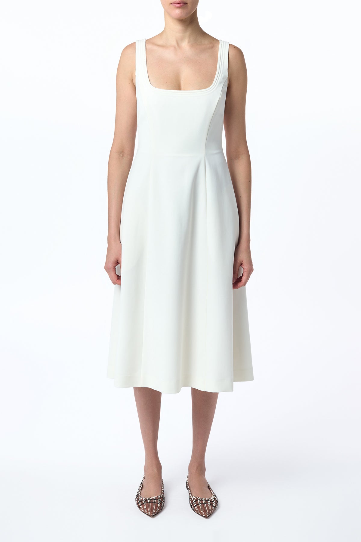 Adaline Midi Dress in Ivory Soft Wool