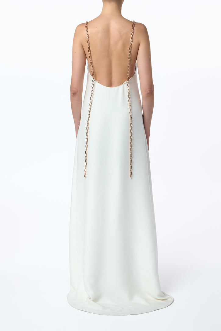 Indigo Chain Maxi Dress in Ivory Silk