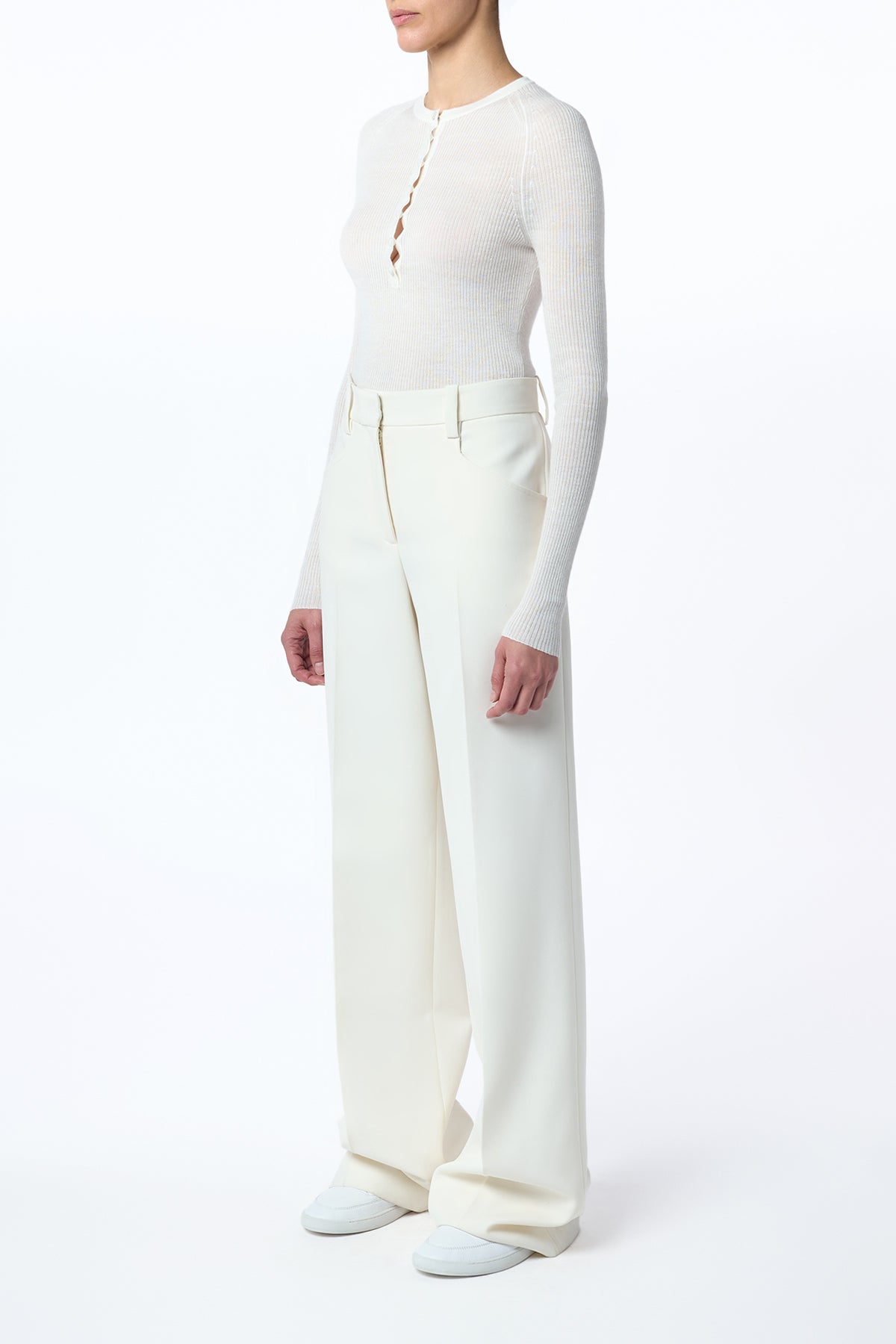 Anges Knit Henley in Ivory Cashmere Silk with Hemp