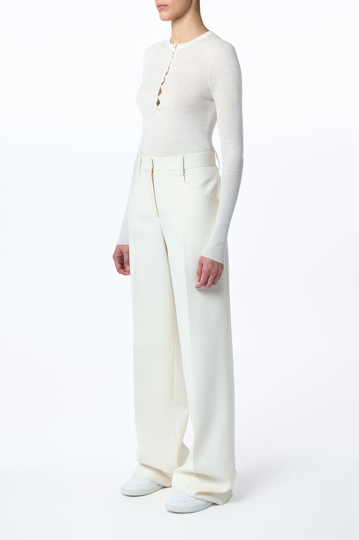 Anges Knit Henley in Ivory Cashmere Silk with Hemp