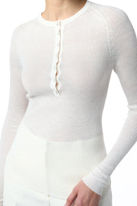 Anges Knit Henley in Ivory Cashmere Silk with Hemp