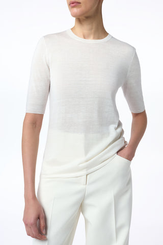 Chryse Knit T-Shirt in Ivory Cashmere Silk with Hemp