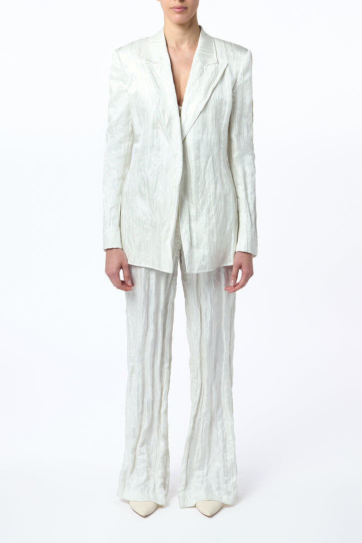 Norman Wide-Leg Pant in Ivory Metallic Crinkled Silk