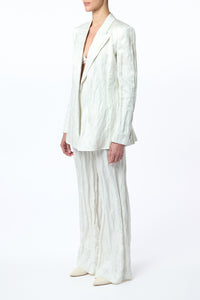 Norman Wide-Leg Pant in Ivory Metallic Crinkled Silk