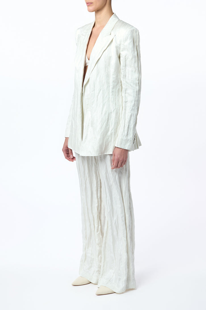 Norman Wide-Leg Pant in Ivory Metallic Crinkled Silk