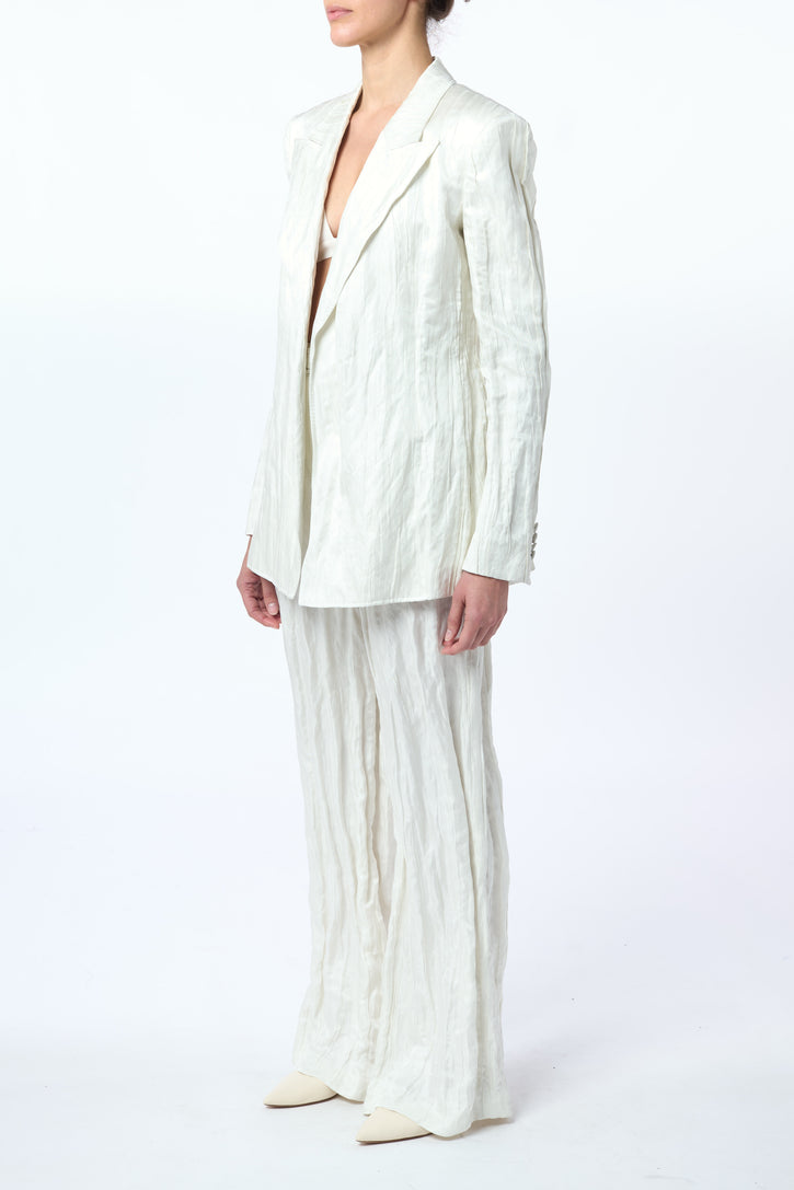 Mairi Blazer in Ivory Metallic Crinkled Silk