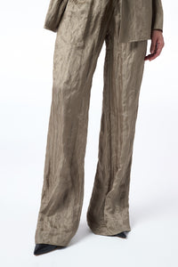 Norman Wide-Leg Pant in Gunmetal Metallic Crinkled Silk