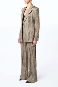 Norman Wide-Leg Pant in Gunmetal Metallic Crinkled Silk