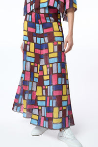 Selma Patchwork Embroidered Maxi Skirt in Aurora Multi Linen