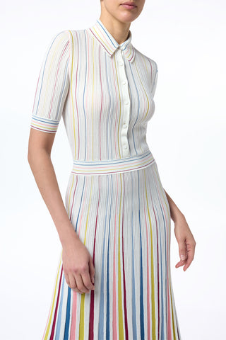 Calypso Pinstripe Knit Midi Dress in Ivory Multi Merino Wool