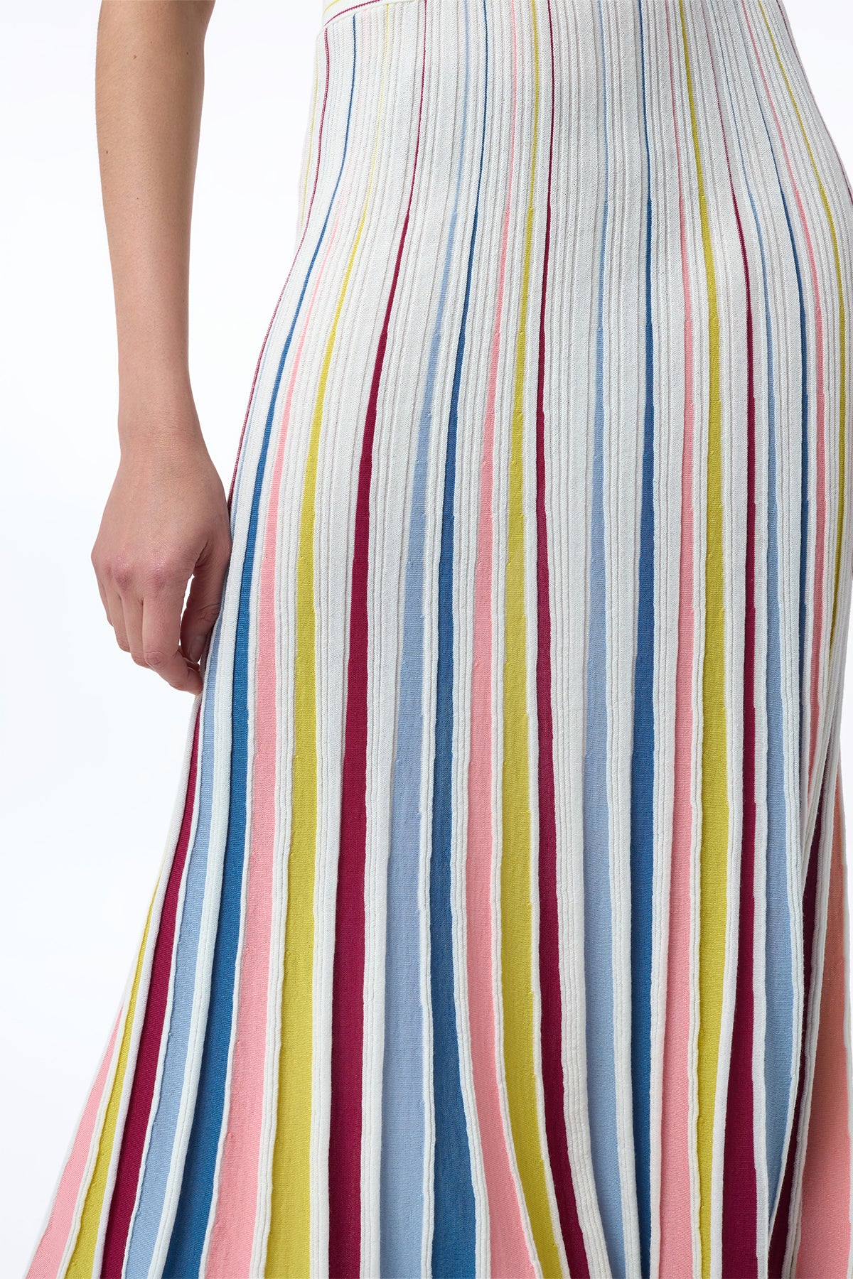 Calypso Pinstripe Knit Midi Dress in Ivory Multi Merino Wool