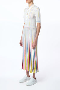 Calypso Pinstripe Knit Midi Dress in Ivory Multi Merino Wool